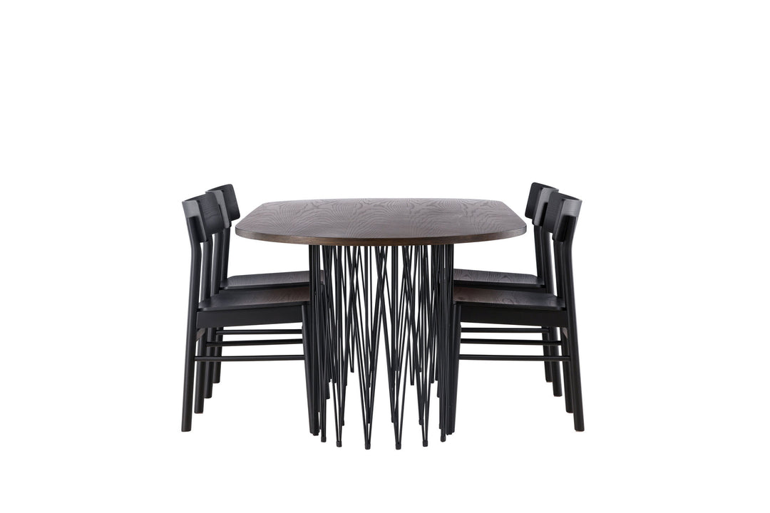 Venture Home Stone oval Dining Table - Black / Mocca Veneer +Montros Dining Chair - Natural / Natural Rubberwood _4