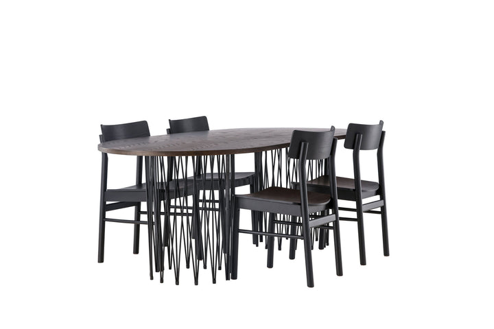 Venture Home Stone oval Dining Table - Black / Mocca Veneer +Montros Dining Chair - Natural / Natural Rubberwood _4