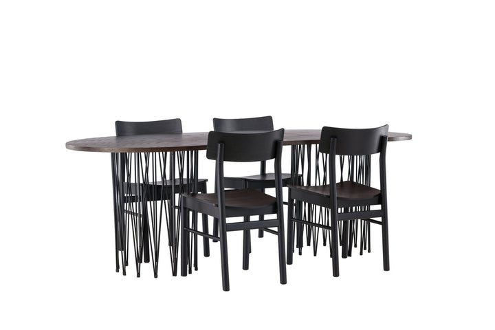 Venture Home Stone oval Dining Table - Black / Mocca Veneer +Montros Dining Chair - Natural / Natural Rubberwood _4