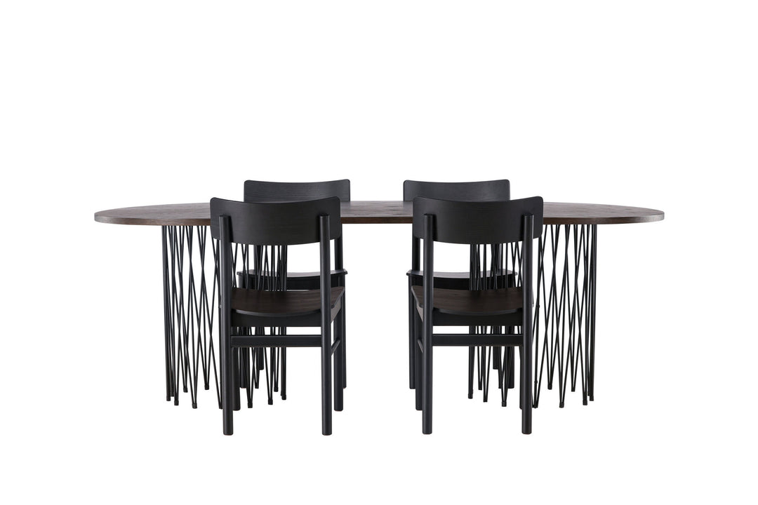 Venture Home Stone oval Dining Table - Black / Mocca Veneer +Montros Dining Chair - Natural / Natural Rubberwood _4