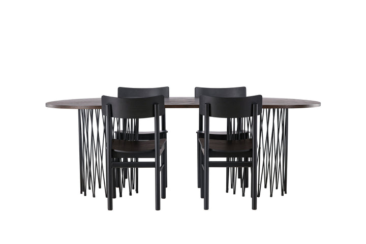 Venture Home Stone oval Dining Table - Black / Mocca Veneer +Montros Dining Chair - Natural / Natural Rubberwood _4