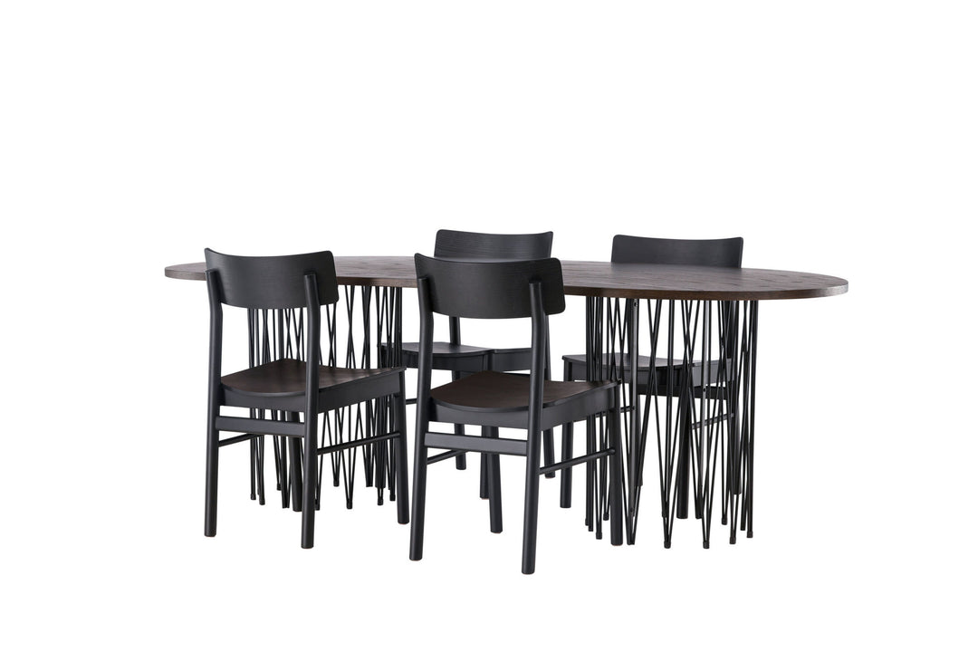 Venture Home Stone oval Dining Table - Black / Mocca Veneer +Montros Dining Chair - Natural / Natural Rubberwood _4