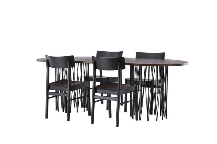 Venture Home Stone oval Dining Table - Black / Mocca Veneer +Montros Dining Chair - Natural / Natural Rubberwood _4