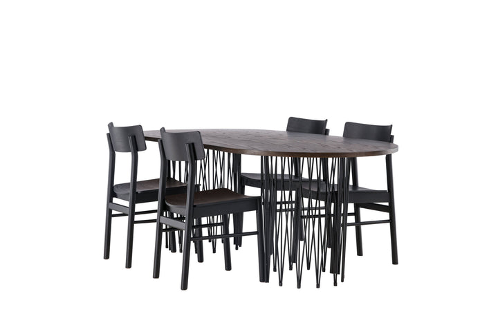 Venture Home Stone oval Dining Table - Black / Mocca Veneer +Montros Dining Chair - Natural / Natural Rubberwood _4