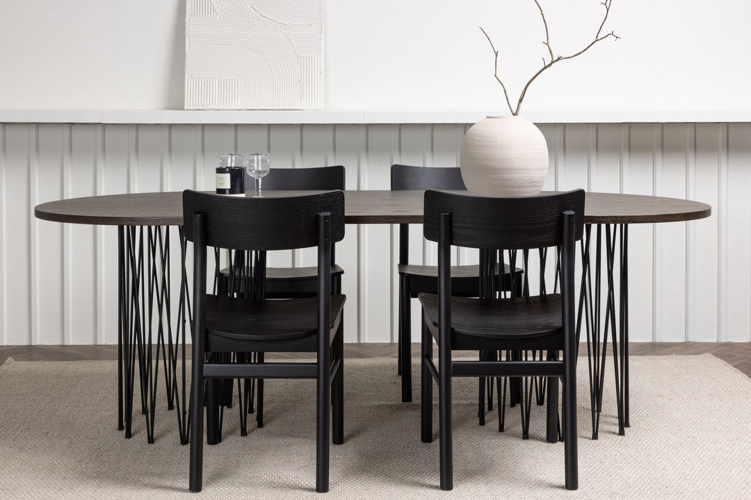 Venture Home Stone oval Dining Table - Black / Mocca Veneer +Montros Dining Chair - Natural / Natural Rubberwood _4