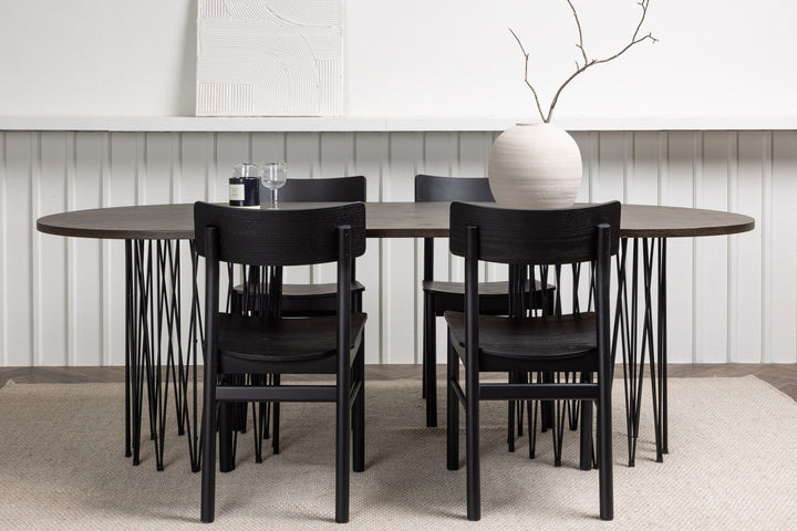 Venture Home Stone oval Dining Table - Black / Mocca Veneer +Montros Dining Chair - Natural / Natural Rubberwood _4