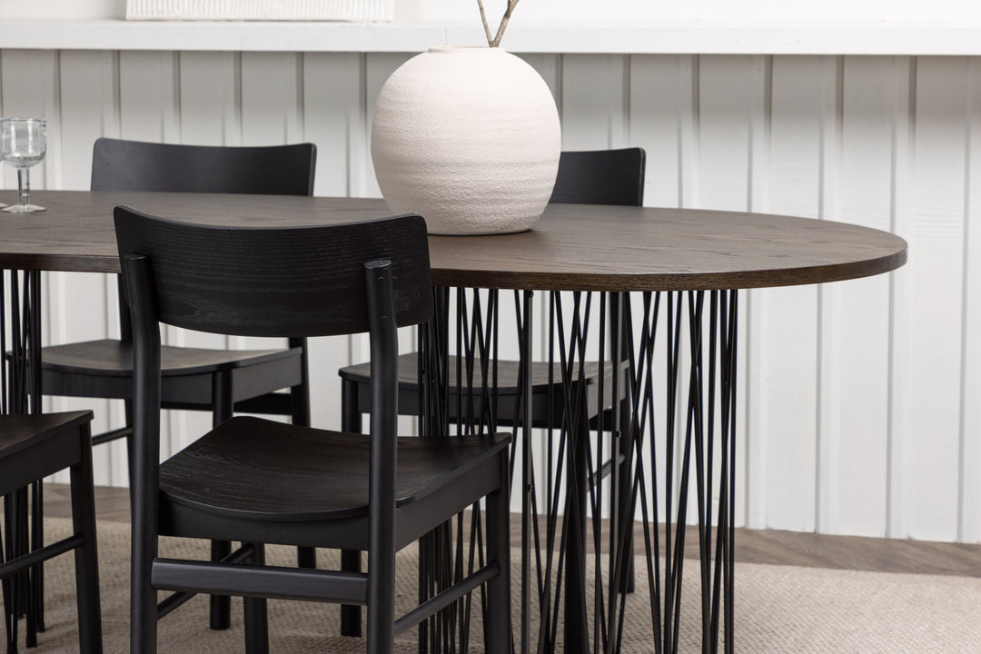 Venture Home Stone oval Dining Table - Black / Mocca Veneer +Montros Dining Chair - Natural / Natural Rubberwood _4