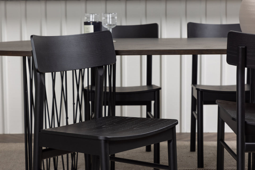 Venture Home Stone oval Dining Table - Black / Mocca Veneer +Montros Dining Chair - Natural / Natural Rubberwood _4