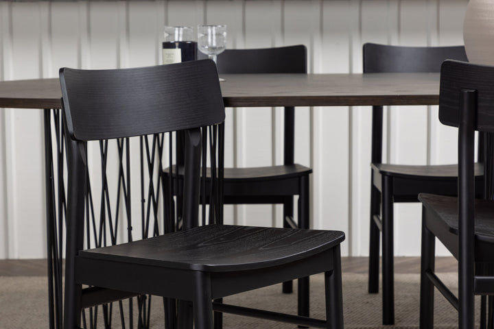 Venture Home Stone oval Dining Table - Black / Mocca Veneer +Montros Dining Chair - Natural / Natural Rubberwood _4