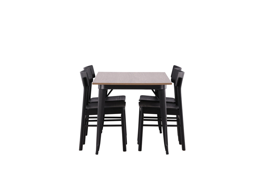 Venture Home Tempe Dining Table - Black / Walnut MDF +Montros Dining Chair - Natural / Natural Rubberwood _4