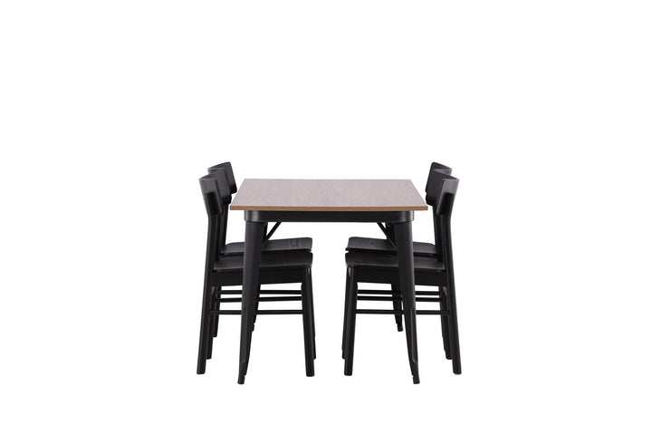 Venture Home Tempe Dining Table - Black / Walnut MDF +Montros Dining Chair - Natural / Natural Rubberwood _4