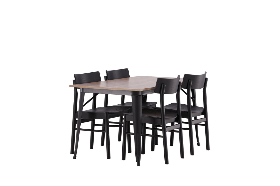 Venture Home Tempe Dining Table - Black / Walnut MDF +Montros Dining Chair - Natural / Natural Rubberwood _4