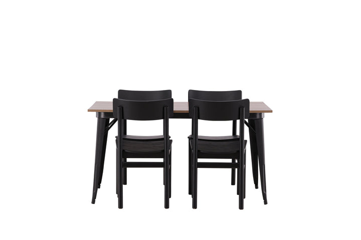 Venture Home Tempe Dining Table - Black / Walnut MDF +Montros Dining Chair - Natural / Natural Rubberwood _4