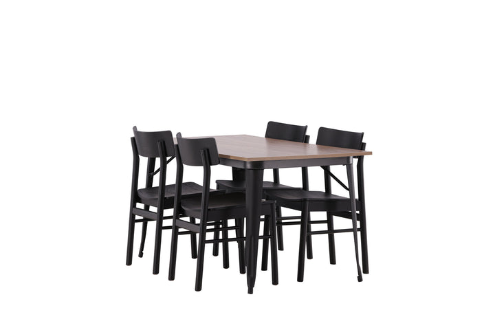 Venture Home Tempe Dining Table - Black / Walnut MDF +Montros Dining Chair - Natural / Natural Rubberwood _4