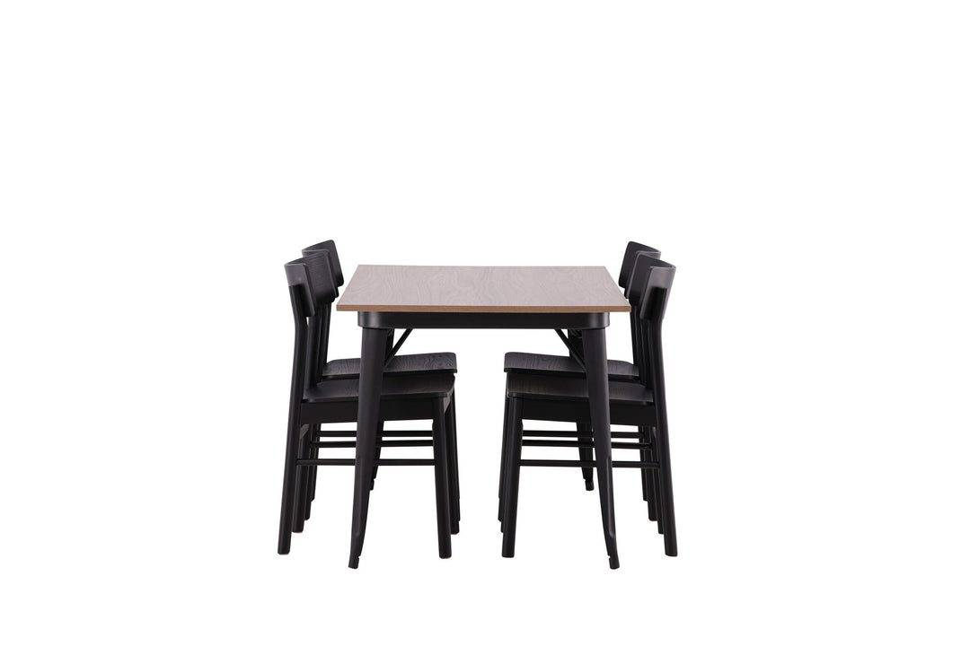 Venture Home Tempe Dining Table - Black / Walnut MDF +Montros Dining Chair - Natural / Natural Rubberwood _4