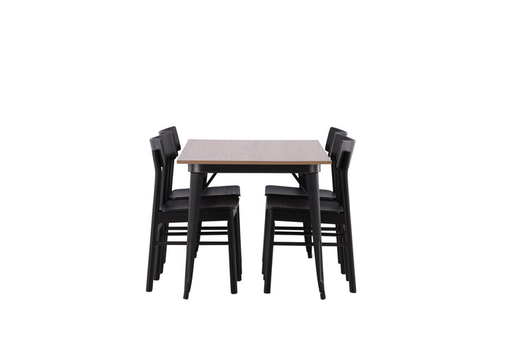 Venture Home Tempe Dining Table - Black / Walnut MDF +Montros Dining Chair - Natural / Natural Rubberwood _4