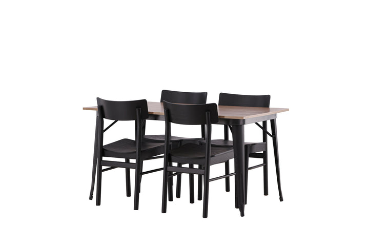 Venture Home Tempe Dining Table - Black / Walnut MDF +Montros Dining Chair - Natural / Natural Rubberwood _4