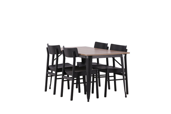 Venture Home Tempe Dining Table - Black / Walnut MDF +Montros Dining Chair - Natural / Natural Rubberwood _4