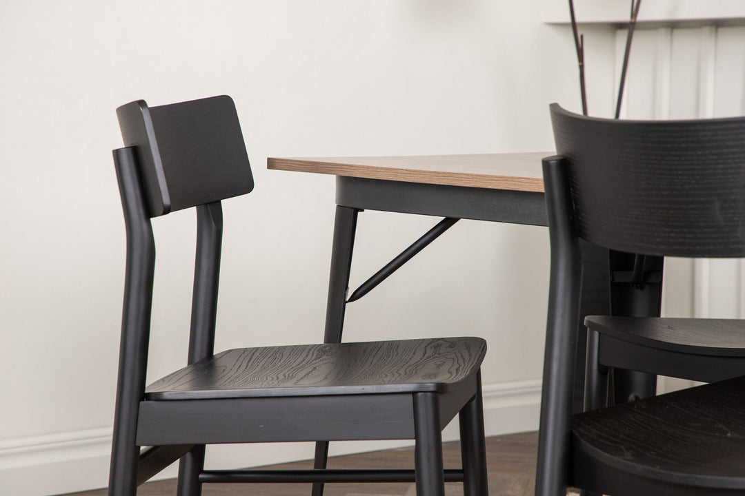 Venture Home Tempe Dining Table - Black / Walnut MDF +Montros Dining Chair - Natural / Natural Rubberwood _4