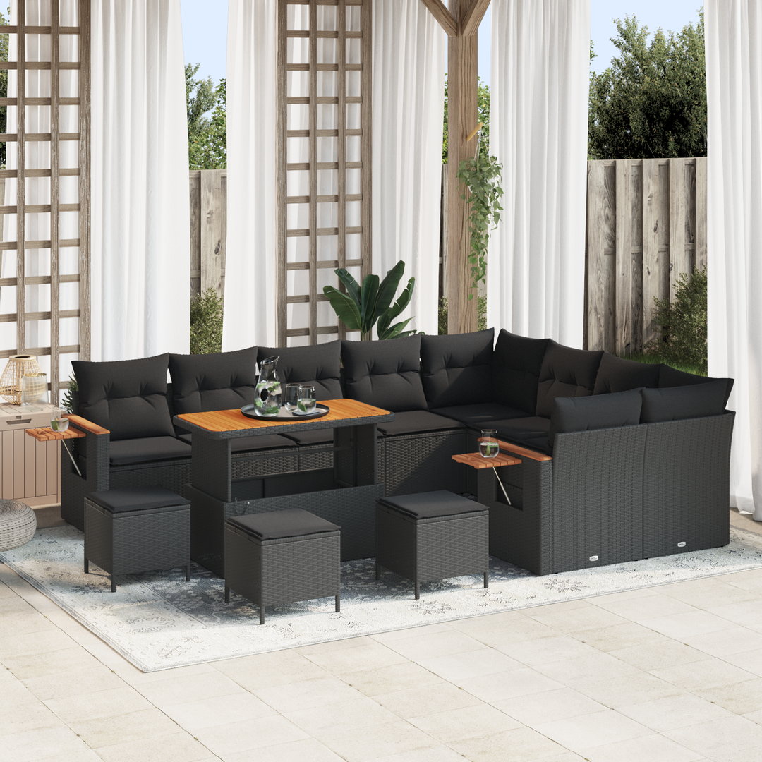 Havesofa Sæt med pude 14 pcs Sort polyrattan