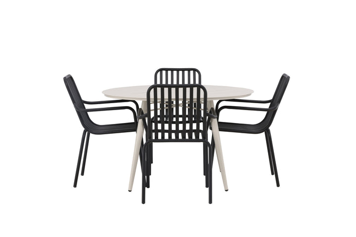Venture Home Lina Dining Table - Beige - Round 120 cm +Peking Diningchair Aluminium - Black / _4