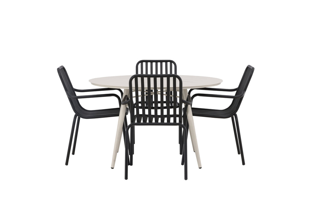 Venture Home Lina Dining Table - Beige - Round 120 cm +Peking Diningchair Aluminium - Black / _4