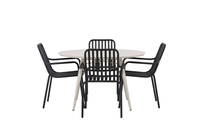 Venture Home Lina Dining Table - Beige - Round 120 cm +Peking Diningchair Aluminium - Black / _4