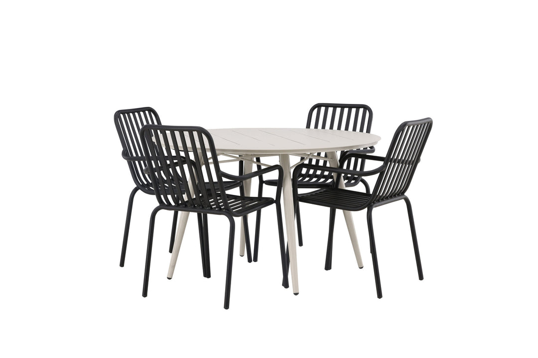Venture Home Lina Dining Table - Beige - Round 120 cm +Peking Diningchair Aluminium - Black / _4