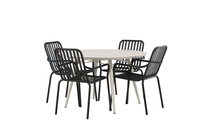 Venture Home Lina Dining Table - Beige - Round 120 cm +Peking Diningchair Aluminium - Black / _4