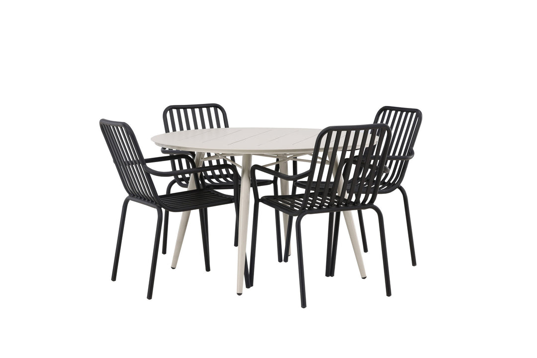 Venture Home Lina Dining Table - Beige - Round 120 cm +Peking Diningchair Aluminium - Black / _4