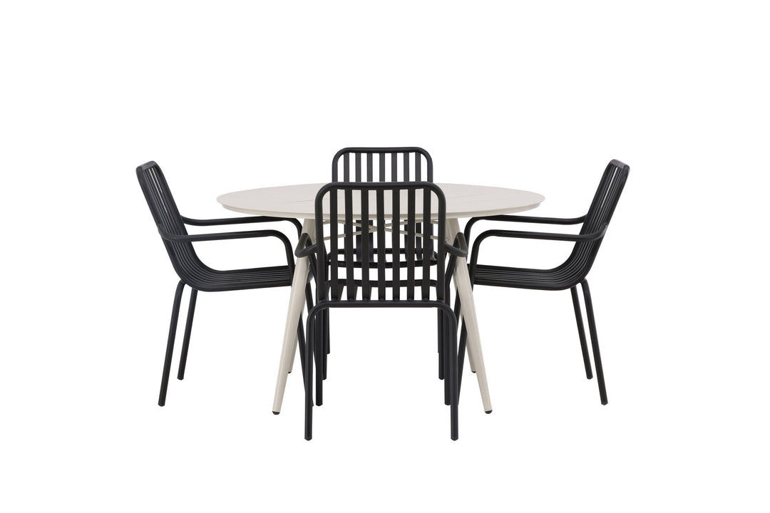 Venture Home Lina Dining Table - Beige - Round 120 cm +Peking Diningchair Aluminium - Black / _4