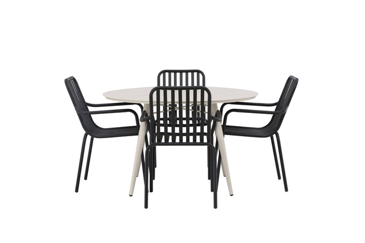 Venture Home Lina Dining Table - Beige - Round 120 cm +Peking Diningchair Aluminium - Black / _4