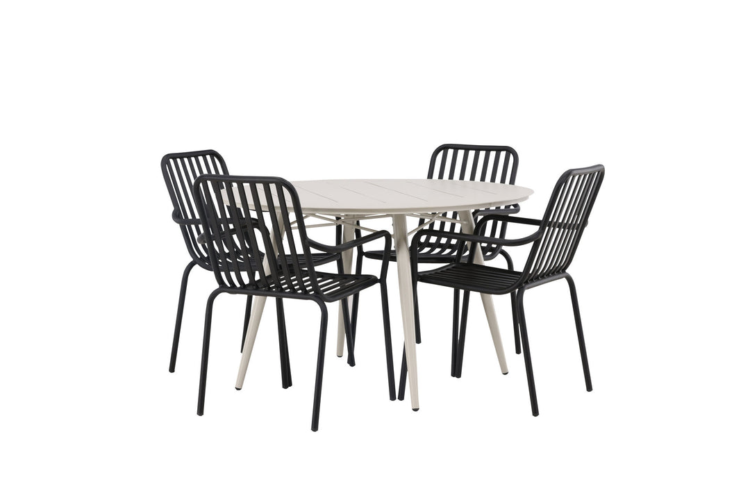 Venture Home Lina Dining Table - Beige - Round 120 cm +Peking Diningchair Aluminium - Black / _4