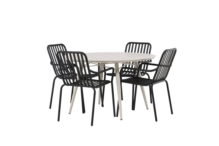 Venture Home Lina Dining Table - Beige - Round 120 cm +Peking Diningchair Aluminium - Black / _4