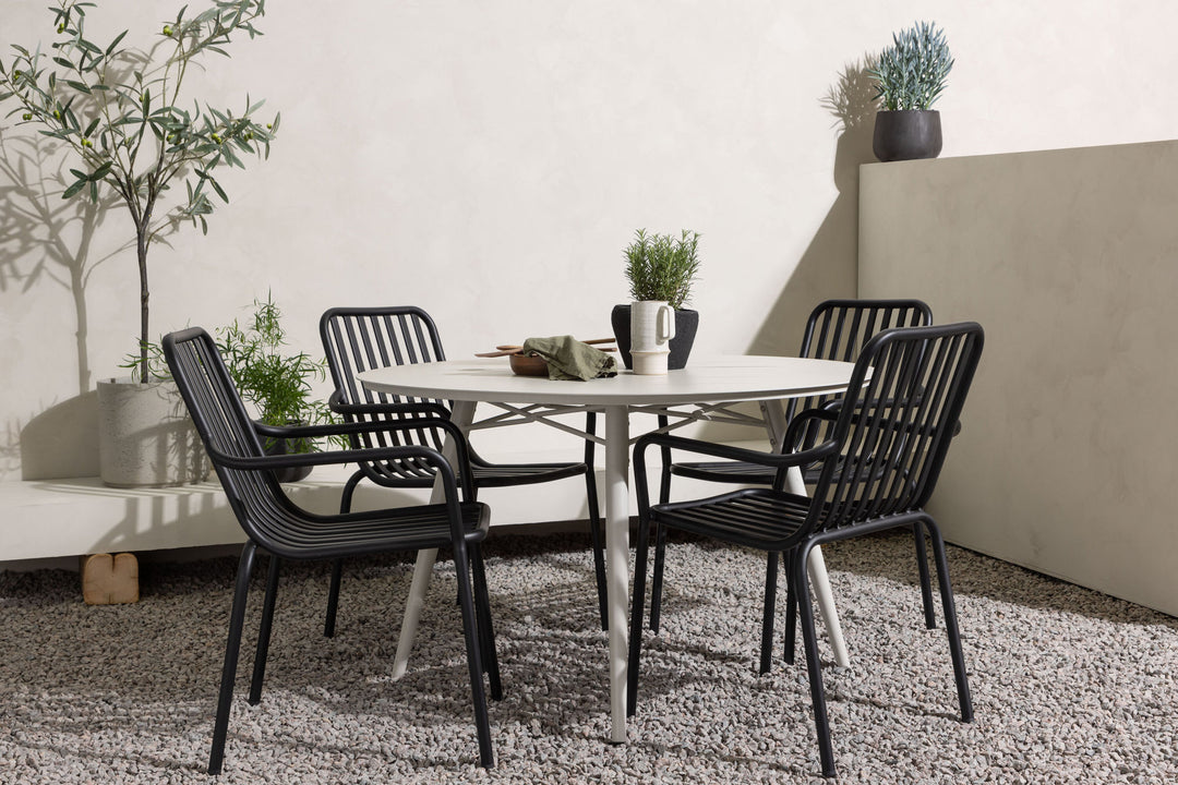 Venture Home Lina Dining Table - Beige - Round 120 cm +Peking Diningchair Aluminium - Black / _4