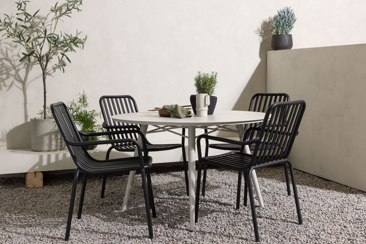 Venture Home Lina Dining Table - Beige - Round 120 cm +Peking Diningchair Aluminium - Black / _4