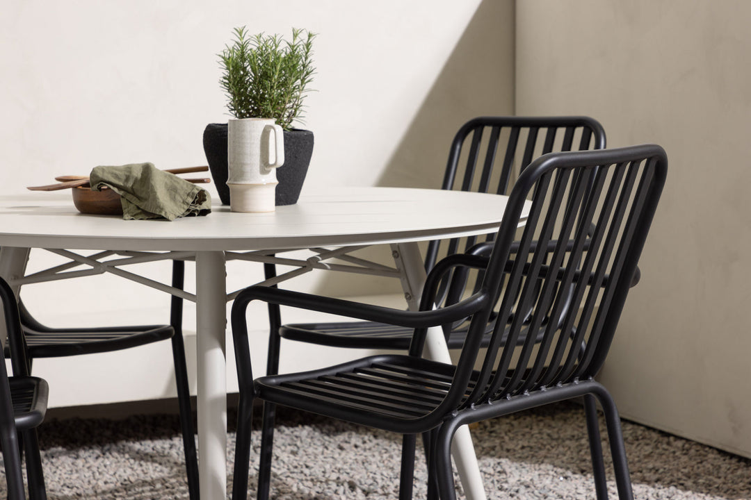 Venture Home Lina Dining Table - Beige - Round 120 cm +Peking Diningchair Aluminium - Black / _4