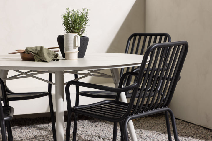 Venture Home Lina Dining Table - Beige - Round 120 cm +Peking Diningchair Aluminium - Black / _4