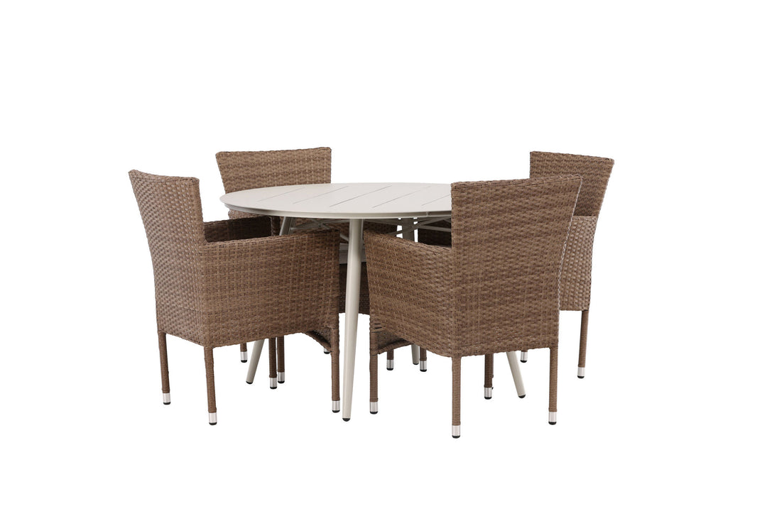 Venture Home Lina Dining Table - Beige - Round 120 cm +Malina Diningchair Alumnium - Nature / Wicker _4