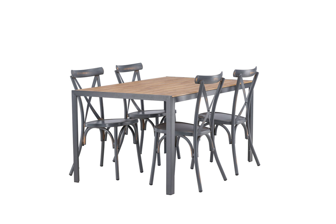 Venture Home Break Diningtable Alumnium - Black / Nature Rectangular 90*150* +Tablas Diningchair Aluminium - Black / _4