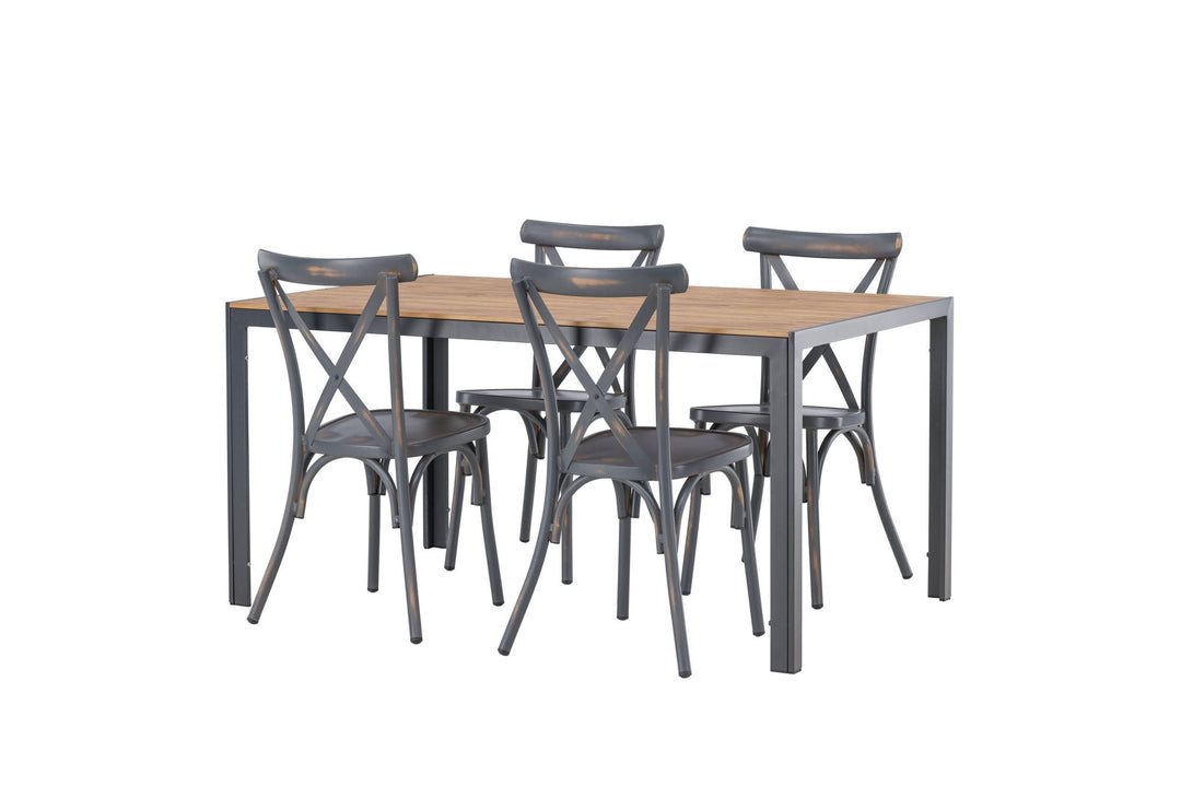 Venture Home Break Diningtable Alumnium - Black / Nature Rectangular 90*150* +Tablas Diningchair Aluminium - Black / _4