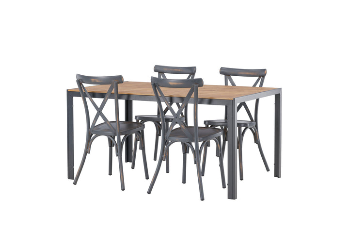 Venture Home Break Diningtable Alumnium - Black / Nature Rectangular 90*150* +Tablas Diningchair Aluminium - Black / _4