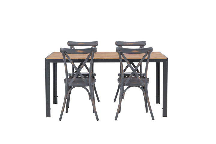 Venture Home Break Diningtable Alumnium - Black / Nature Rectangular 90*150* +Tablas Diningchair Aluminium - Black / _4
