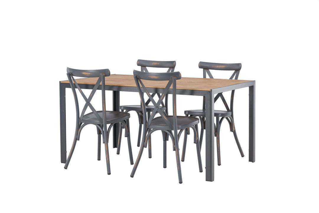 Venture Home Break Diningtable Alumnium - Black / Nature Rectangular 90*150* +Tablas Diningchair Aluminium - Black / _4