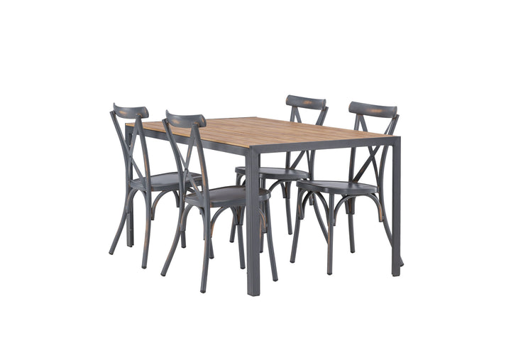 Venture Home Break Diningtable Alumnium - Black / Nature Rectangular 90*150* +Tablas Diningchair Aluminium - Black / _4