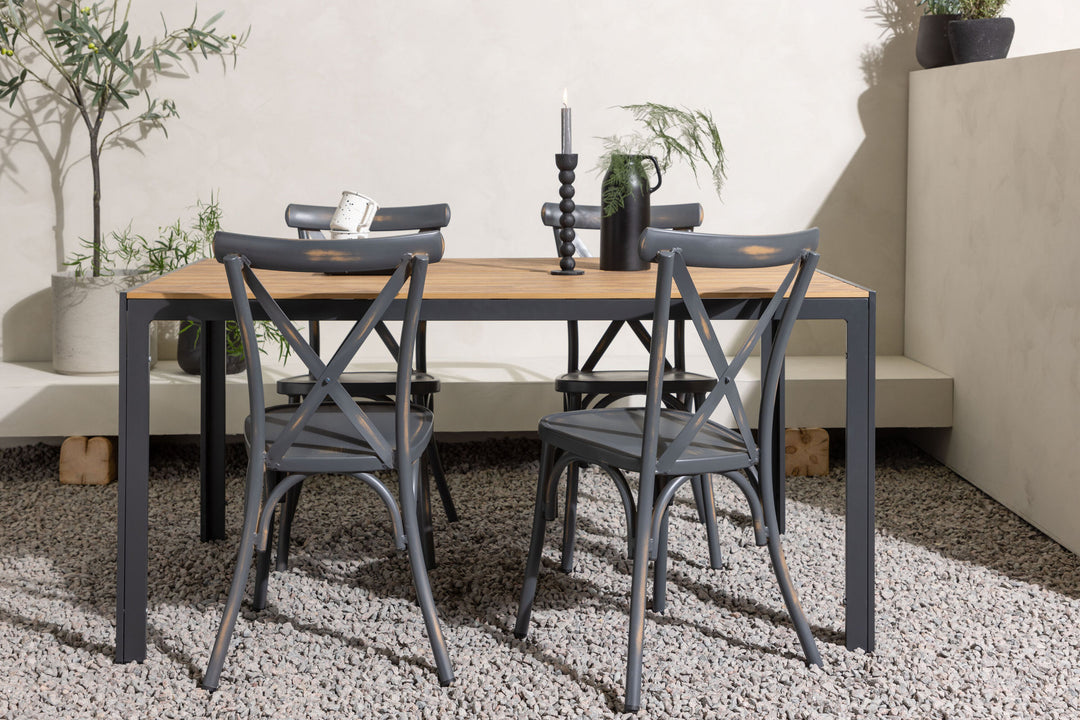 Venture Home Break Diningtable Alumnium - Black / Nature Rectangular 90*150* +Tablas Diningchair Aluminium - Black / _4