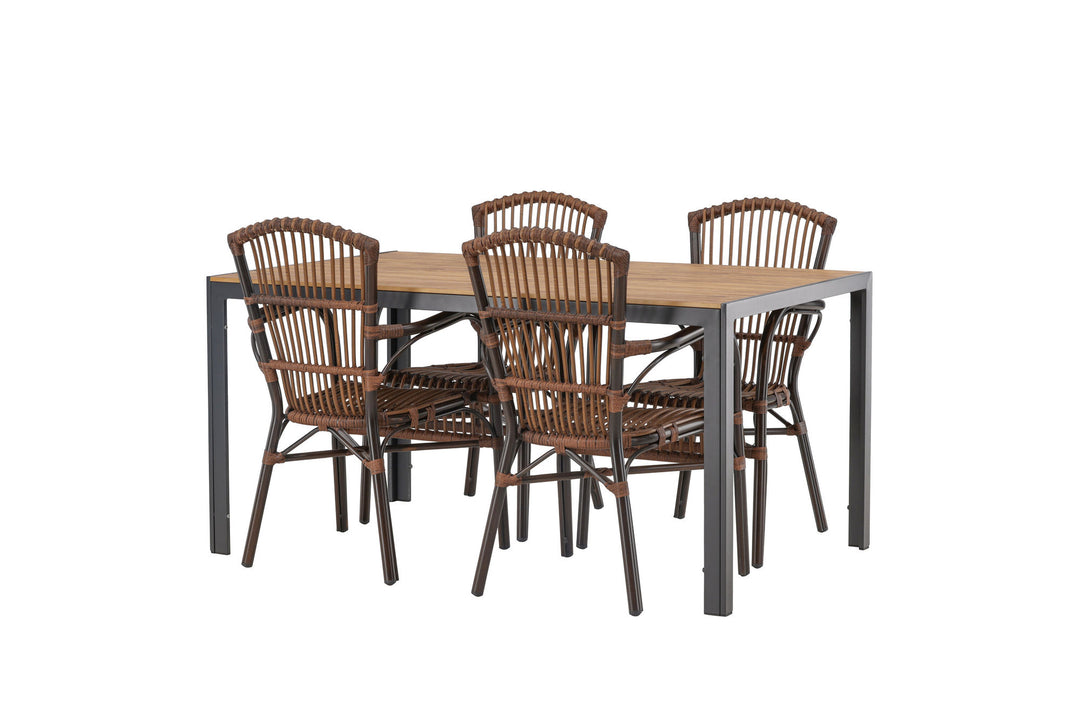 Venture Home Break Diningtable Alumnium - Black / Nature Rectangular 90*150* +Galera Diningchair Aluminium - Brown / Wicker _4