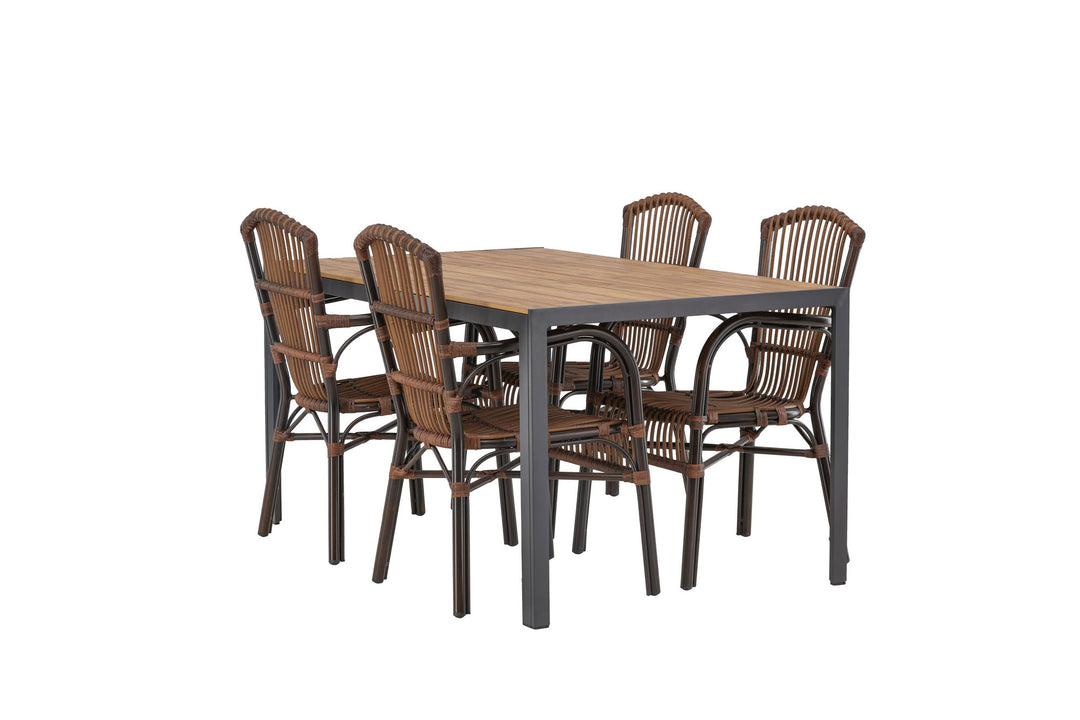Venture Home Break Diningtable Alumnium - Black / Nature Rectangular 90*150* +Galera Diningchair Aluminium - Brown / Wicker _4