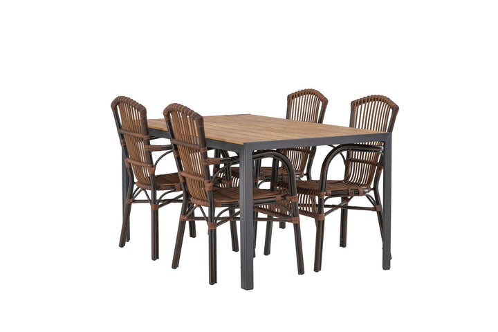 Venture Home Break Diningtable Alumnium - Black / Nature Rectangular 90*150* +Galera Diningchair Aluminium - Brown / Wicker _4