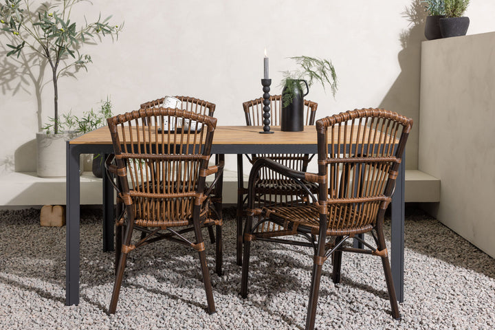 Venture Home Break Diningtable Alumnium - Black / Nature Rectangular 90*150* +Galera Diningchair Aluminium - Brown / Wicker _4